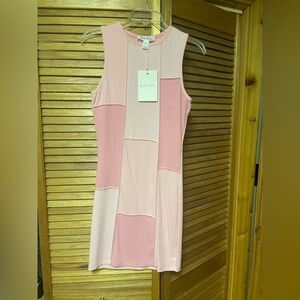 Pink and Cream Colorblock Midi Dress